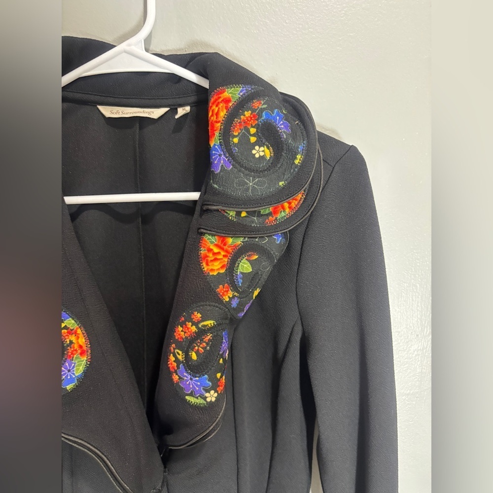 Soft Surroundings Women's Blazer Medium Black Jacket Floral Shapeable Collar M - Picture 4 of 10